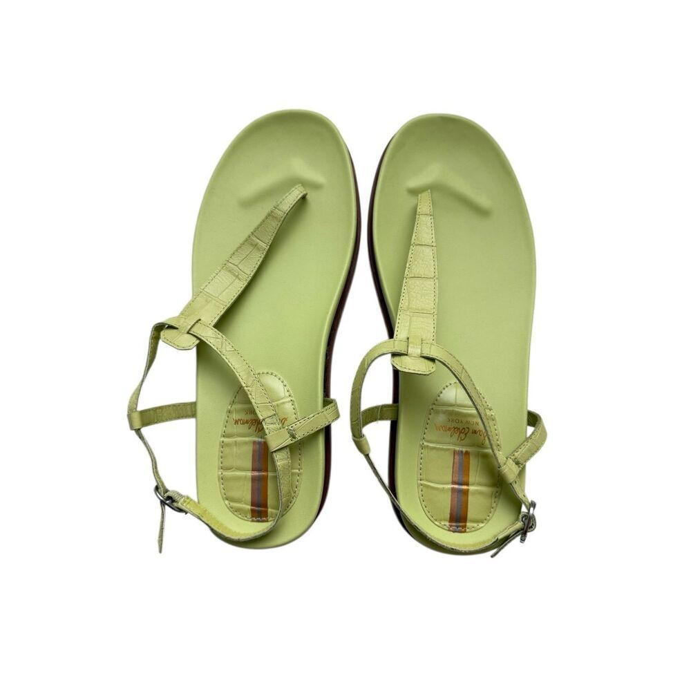 Sam Edelman Womens Kiwi Green Croc Naomi T-Strap Leather Thong Sandals Size 8